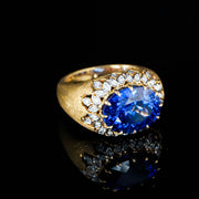 Natural Royal Blue Tanzanite Stone Ring 7.6ct, Diamond 0.188ct 18K Gold